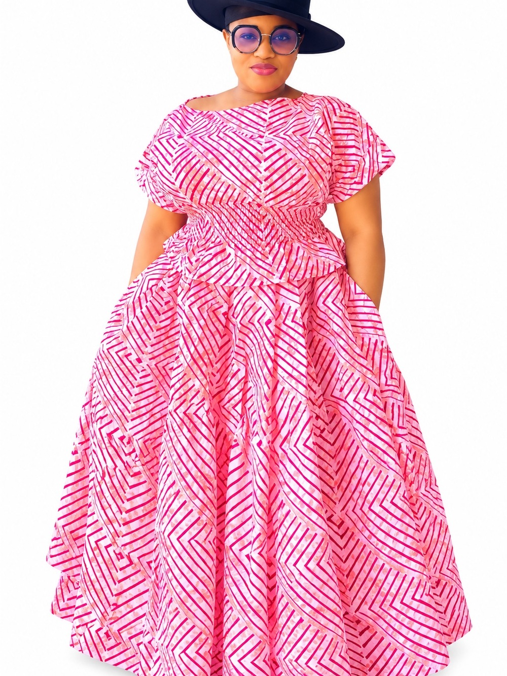 Elegant Pink Printed Maxi Dress - Plus Size